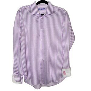 Robert Graham Purple white stripe dotted long sleeve button up Size Large